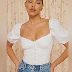 Reformation- Rome Linen Top, White